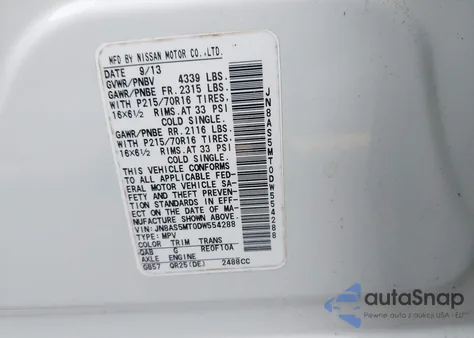 2013 Nissan Rogue S z USA, uszkodzony, nr VIN JN8AS5MT0DW554288